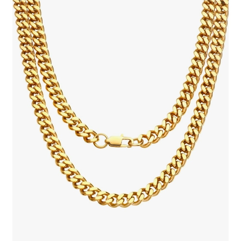 7mm Miami Cuban Link Chain 18K Gold Plated Stainless Steel 20in Necklace